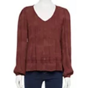 Juniors' Rewind Long Sleeve Babydoll Top from Kohls. Medium. Color Mocha. NWT
